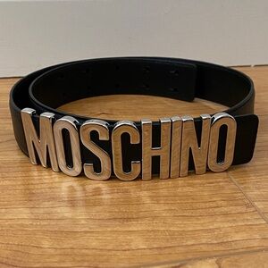Moschino Black Belt with Silver Logo 42 Genuine Leather
